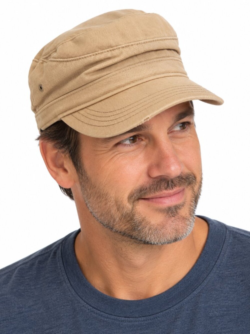 JOES USA Khaki Military Cadet Cap Distressed Army Hat Adjustable Cotton